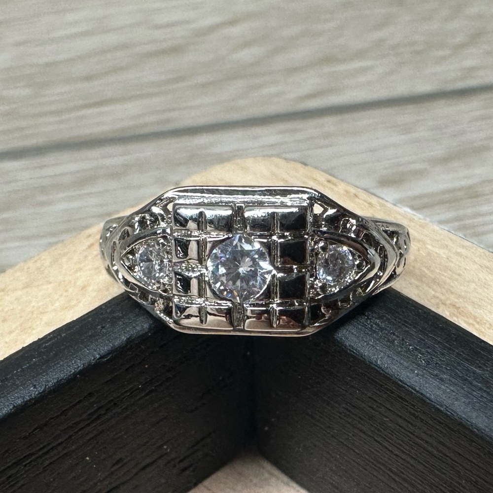 Elegant Sterling Silver Mens Ring Including 3 Amazing Moissanite Stones